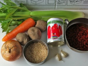 豆と野菜のスープ玄米入り材料